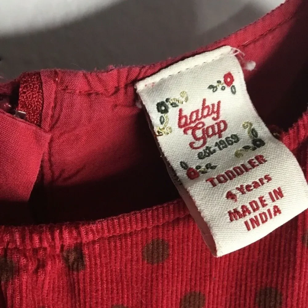 Vintage Baby GAP‎ Toddler Girl Red/Brown Floral Velour Dress Size 4T